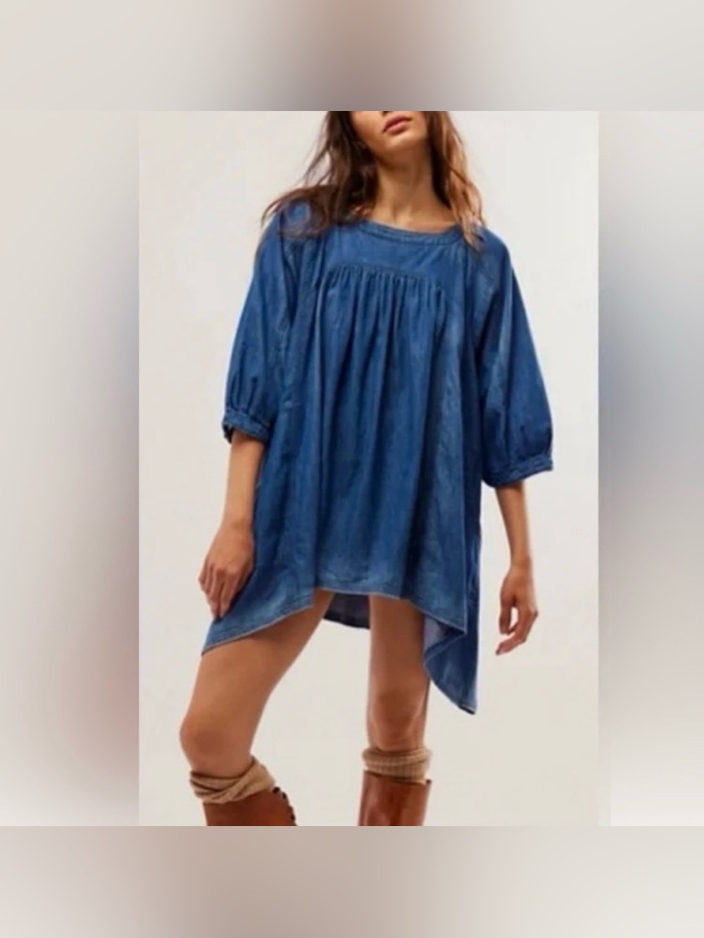 Free People Memories of you Denim Mini Blue Top/Dress Size XS NWT